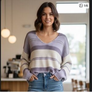 Sincerely Jules Striped Lavender and Cream Women's Sweater XL